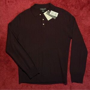 Bloomingdale's 100% Cashmere Deep Raisin Long Polo Shirt BRAND NEW W/ TAGS